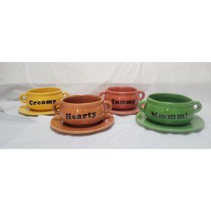 Ceramic Double Handled Soup Bowls and Saucers Set of 4 #18460 by WMG Ceramics